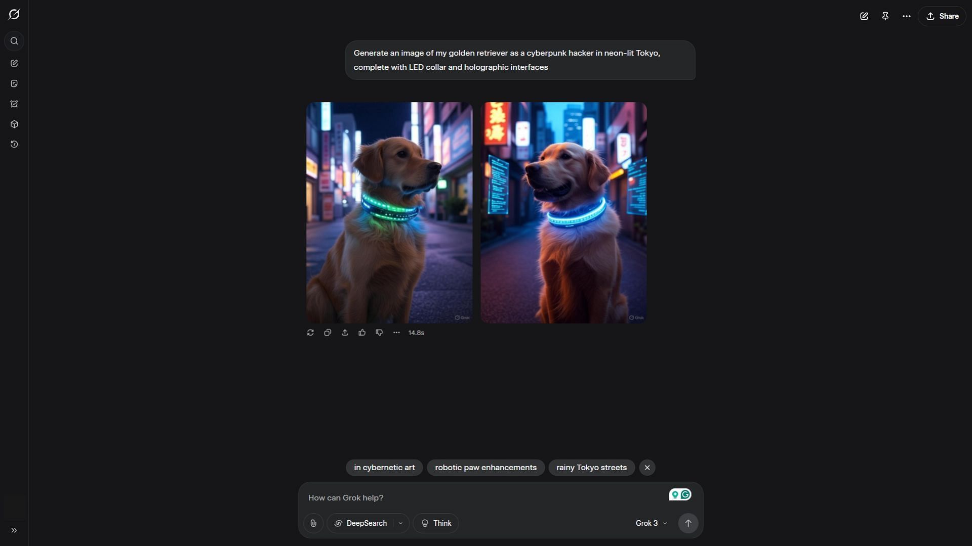 Grok generates two images for you to choose from once you prompt it (Image via Grok.com)